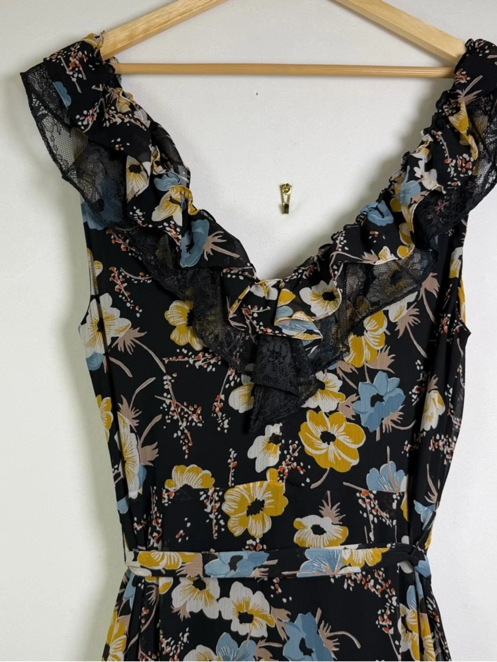 Ralph Lauren Women’s Floral Tiered Georgette Gown Sz 16 Romantic Lace Trim - Picture 10 of 15